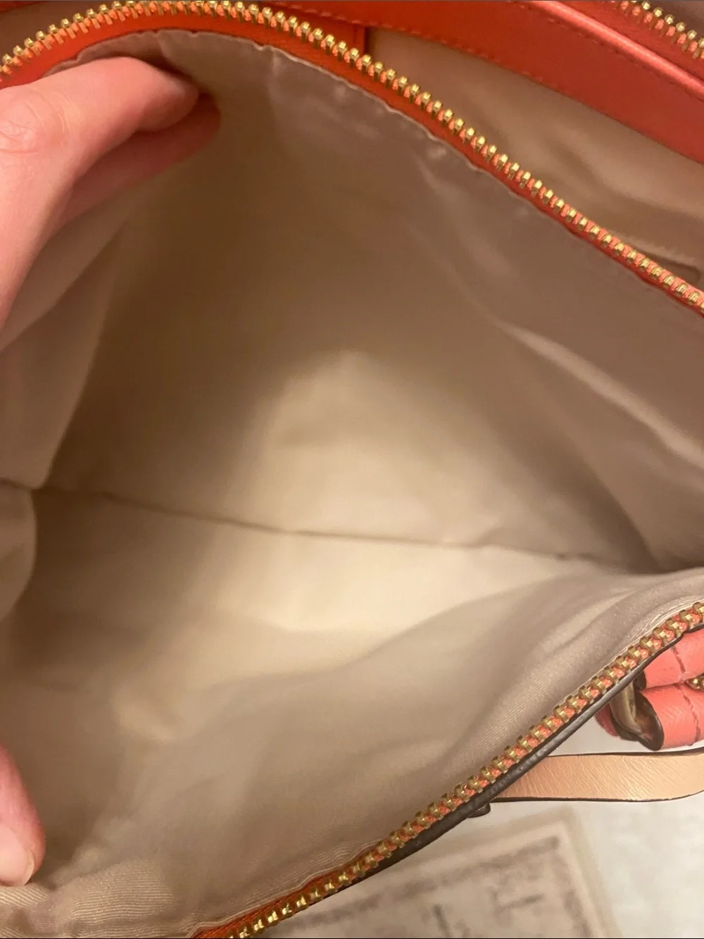 Coach Coral/Peach Leather Triple-Zip Tote